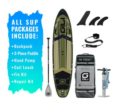 11'6 AIR Inflatable Paddle Board in Camo with Gray paddle