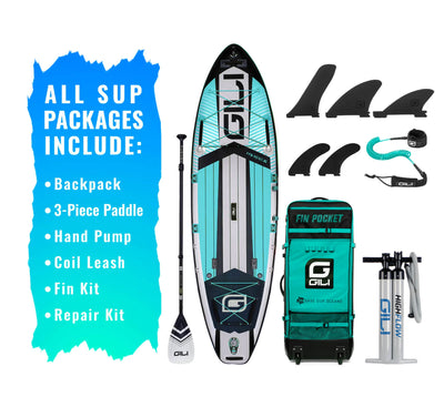 GILI Sports 11'6 Meno Inflatable Stand Up Paddle Board in Teal and Accessories new pump