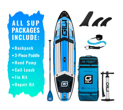 GILI 10'6 AIR Blue inflatable paddle board bundle accessories