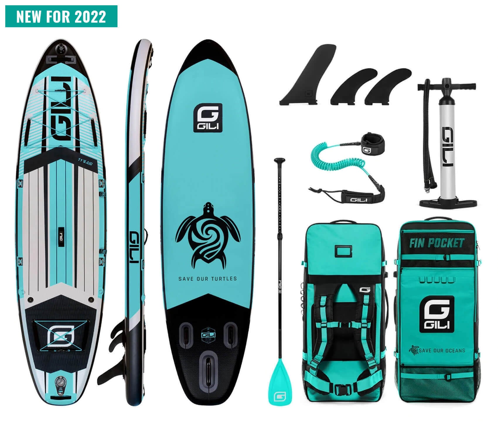 GILI 11'6 AIR inflatable paddle board package in Teal