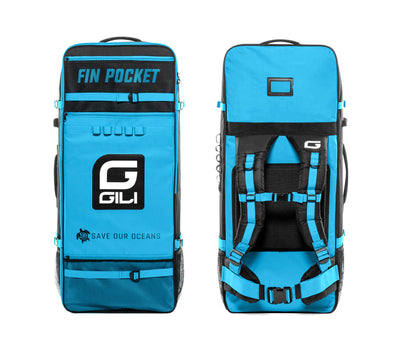 GILI iSUP non-rolling backpack with fin pocket blue front and back