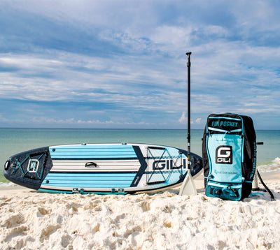 GILI 10' Mako inflatable paddle board in Blue at the beach