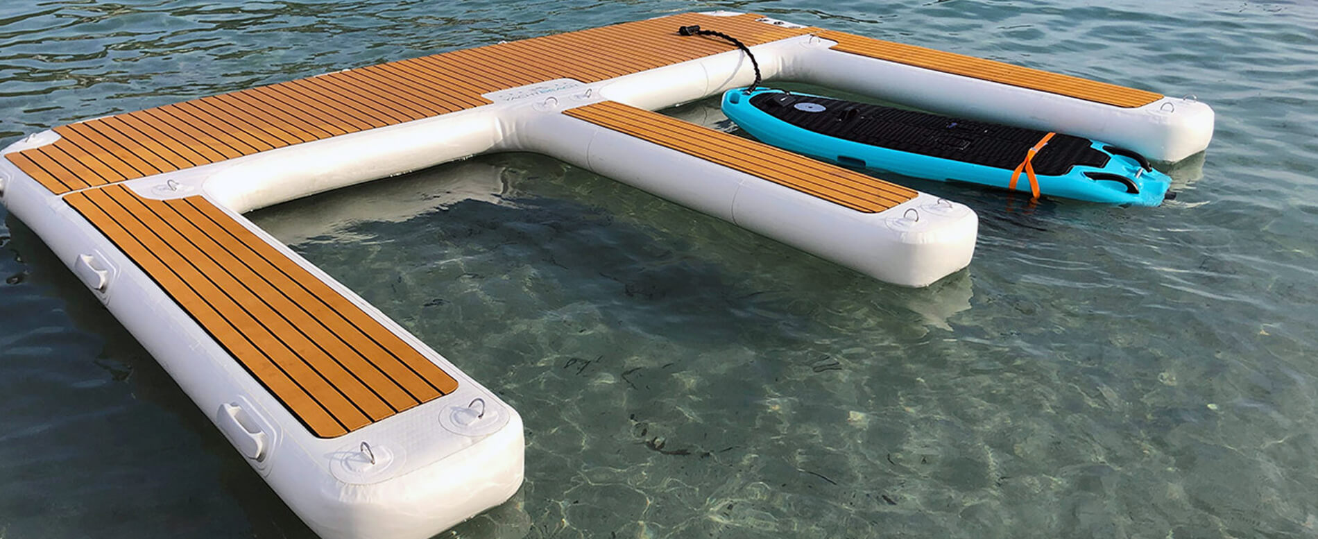 Paddle board on an inflatable dock
