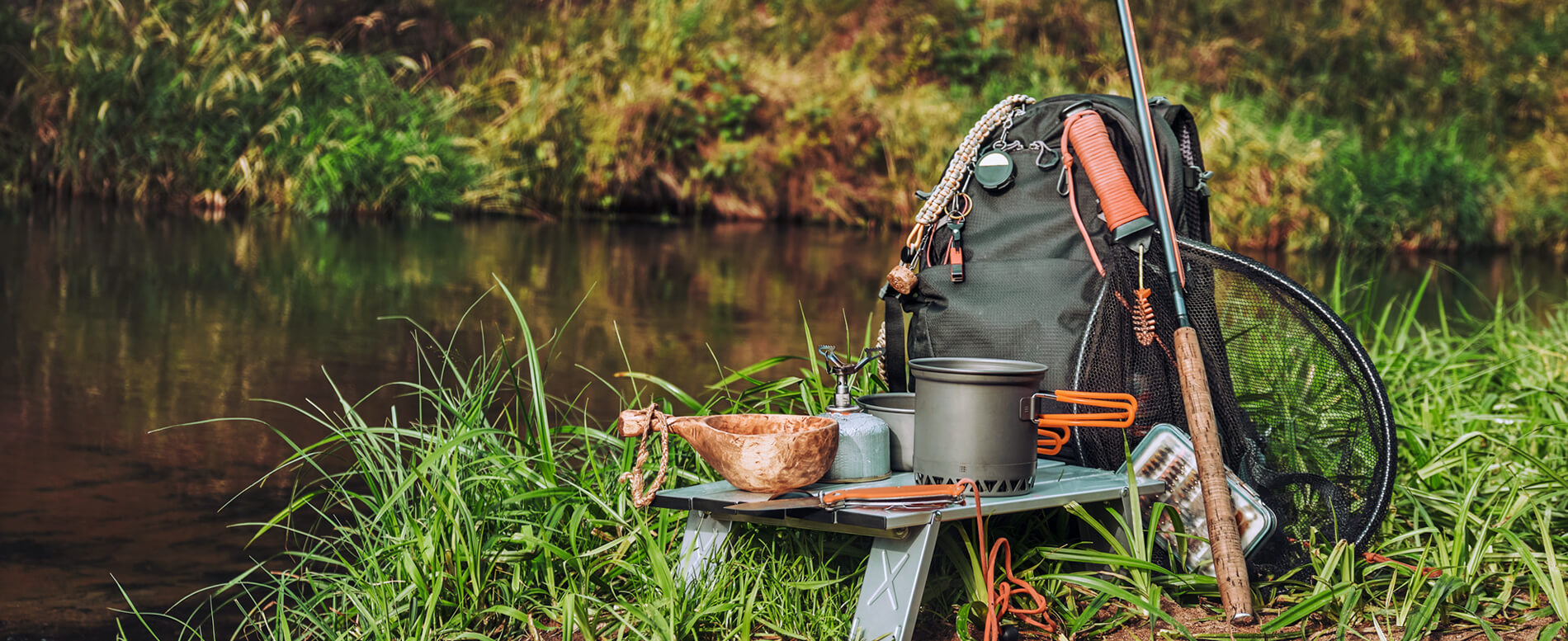 Fishing backpack with fishing gears