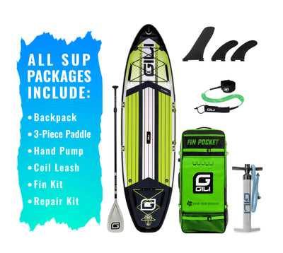 10' Mako Inflatable Paddle Board Package in Green with new hand pump