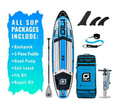 10'6 AIR Inflatable Paddle Board in Blue with Gray paddle
