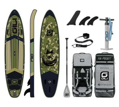10'6 AIR Inflatable Paddle Board in Camo with Gray paddle