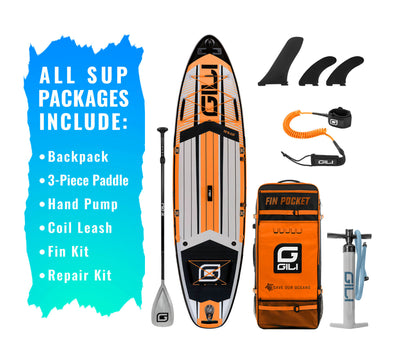 10'6 AIR Inflatable Paddle Board in Orange with Gray paddle