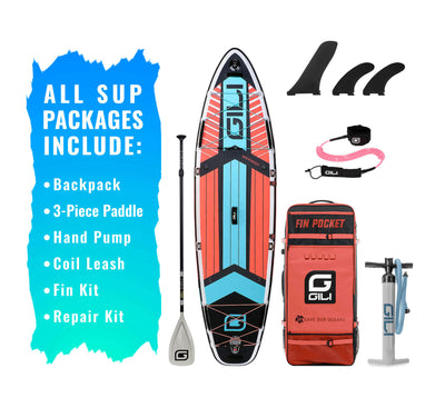 GILI 10'6 Komodo Inflatable Paddle Board package bundle in Coral