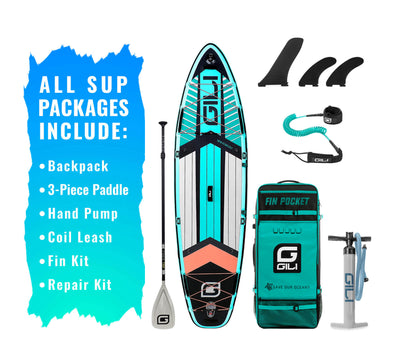 GILI 10'6 Komodo Inflatable Paddle Board package bundle in Teal
