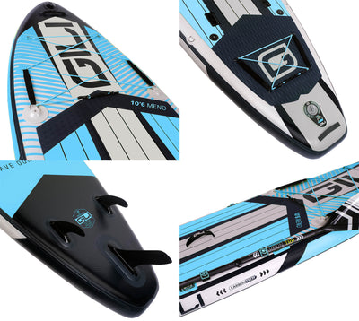 GILI 10'6 Meno inflatable paddle board detail shots in Blue