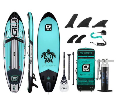GILI Sports 10'6 Meno Inflatable Stand Up Paddle Board in Teal Complete package