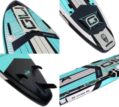 GILI 10'6 Meno inflatable paddle board detail shots in Teal