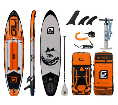 GILI 11' Adventure Inflatable Paddle Board Package in Orange