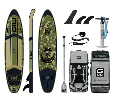 11'6 AIR Inflatable Paddle Board in Camo with Gray paddle