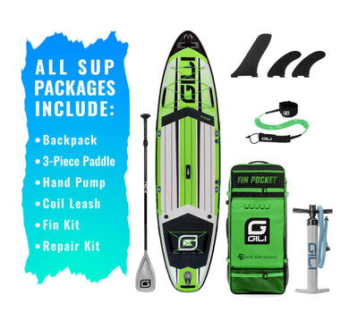 11'6 AIR Inflatable Paddle Board in Green with Gray paddle