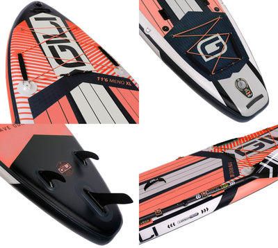 GILI Sports 11'6 Meno Inflatable Stand Up Paddle Board in Coral Detailed shots