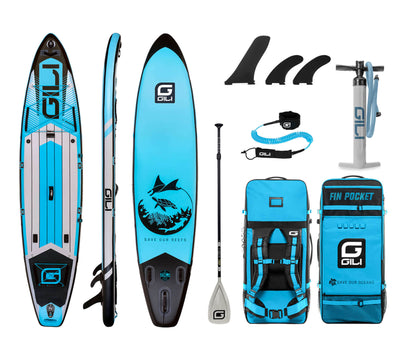GILI 12' Adventure Inflatable Paddle Board Package in Blue