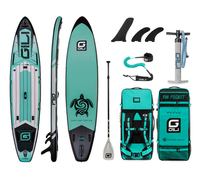 GILI 12' Adventure Inflatable Paddle Board Package in Teal