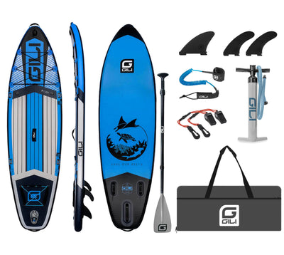 GILI 9' Cuda inflatable paddle board package in Blue with whistle and hand pump