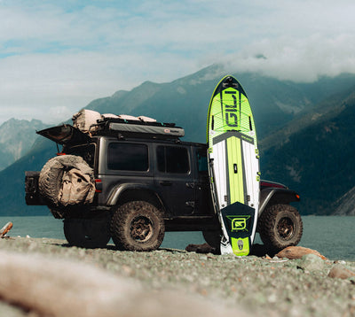 GILI Inflatable Paddle Board Green on car