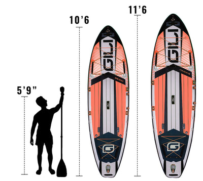 GILI Sports Meno Inflatable Stand Up Paddle Board in Coral height comparison