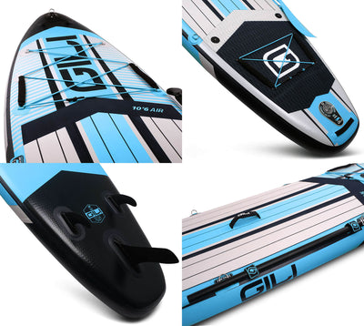 GILI 10'6 inflatable paddle board detail shots in Blue