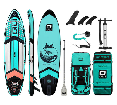 GILI 10'6 Komodo inflatable paddle board package in Teal