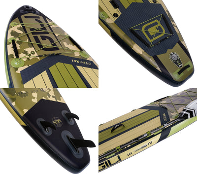 GILI 10'6 Meno inflatable paddle board detail shots in Camo