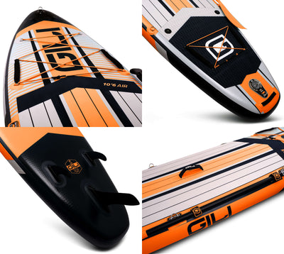 GILI 10'6 AIR inflatable paddle board detail shots in Orange