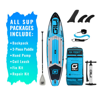 GILI 11' Adventure Blue paddle board bundle accessories