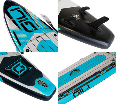 GILI 11' Adventure inflatable paddle board detail shots in Blue