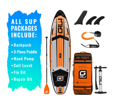 GILI 11'6 AIR Orange inflatable paddle board bundle accessories
