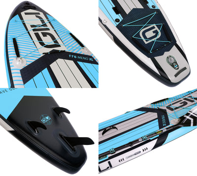 GILI 11'6 Meno inflatable paddle board detail shots in Blue