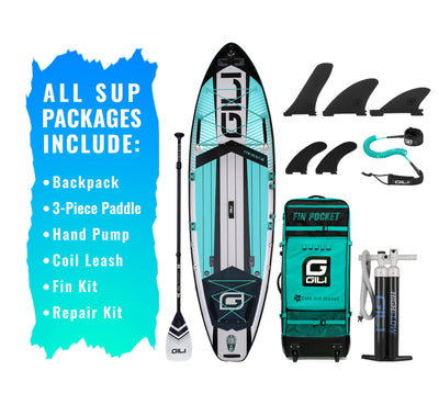 GILI Sports 11'6 Meno Inflatable Stand Up Paddle Board in Teal with accessories