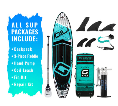 GILI 11'6 Meno Teal paddle board bundle accessories