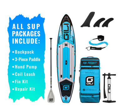 GILI 12' Adventure Blue paddle board bundle accessories