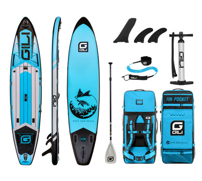 GILI 12' Adventure inflatable paddle board package in Blue