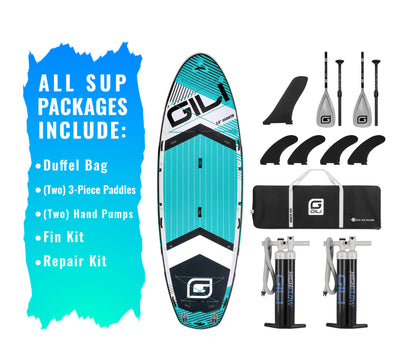 GILI 15' Manta Teal paddle board bundle accessories