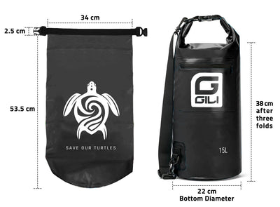 GILI Waterproof Roll-Top Dry Bag black dimensions