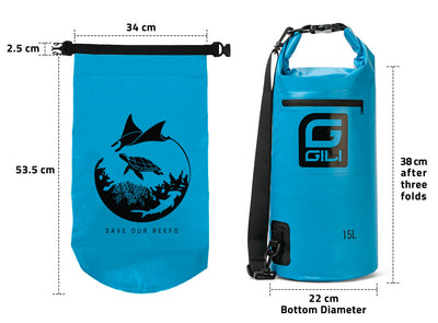 GILI Waterproof Roll-Top Dry Bag blue dimensions