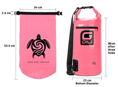 GILI Waterproof Roll-Top Dry Bag pink dimensions