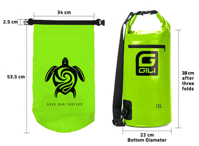 GILI Waterproof Roll-Top Dry Bag green dimensions