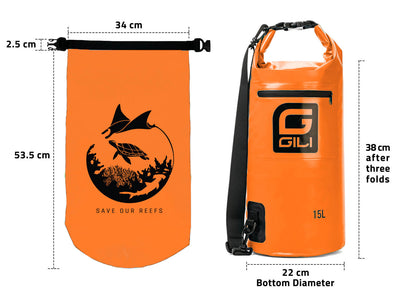 GILI Waterproof Roll-Top Dry Bag orange dimensions