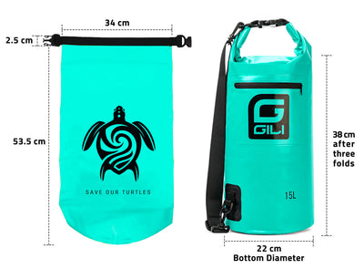 GILI Waterproof Roll-Top Dry Bag teal dimensions