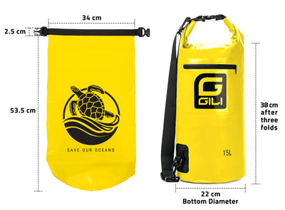 GILI Waterproof Roll-Top Dry Bag yellow dimensions