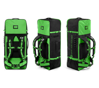 GILI inflatable paddle board backpack in Green with fin pockets