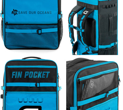 GILI inflatable paddle board backpack in Blue with fin pockets