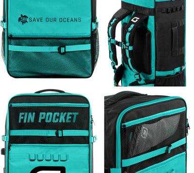 GILI inflatable paddle board backpack in Teal with fin pockets
