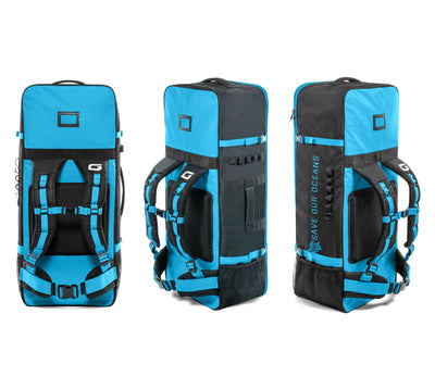 GILI iSUP non-rolling backpack with fin pocket blue sides and back